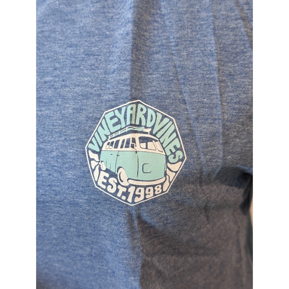 Vineyard Vines Mens Small Blue Heathered Surf Van Graphic T-Shirt Est 1998 Crew - Picture 2 of 5